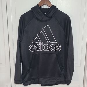Adidas Charcoal Black White Long Sleeve Pull over Hoodie with Logo XL Climawarm